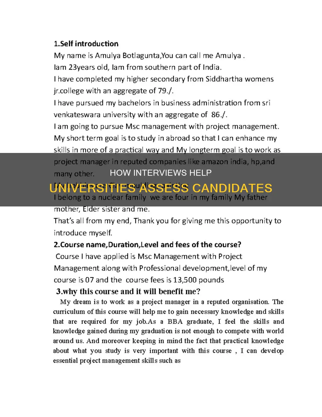 why do universities interview students