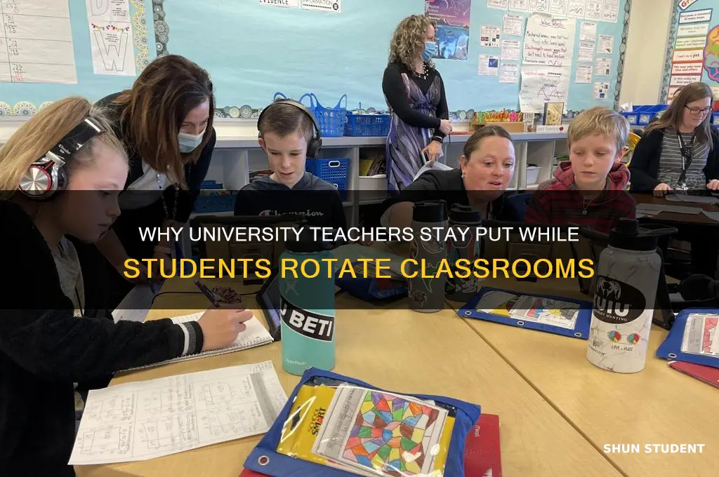 why univesity teacher remain in class and the students change