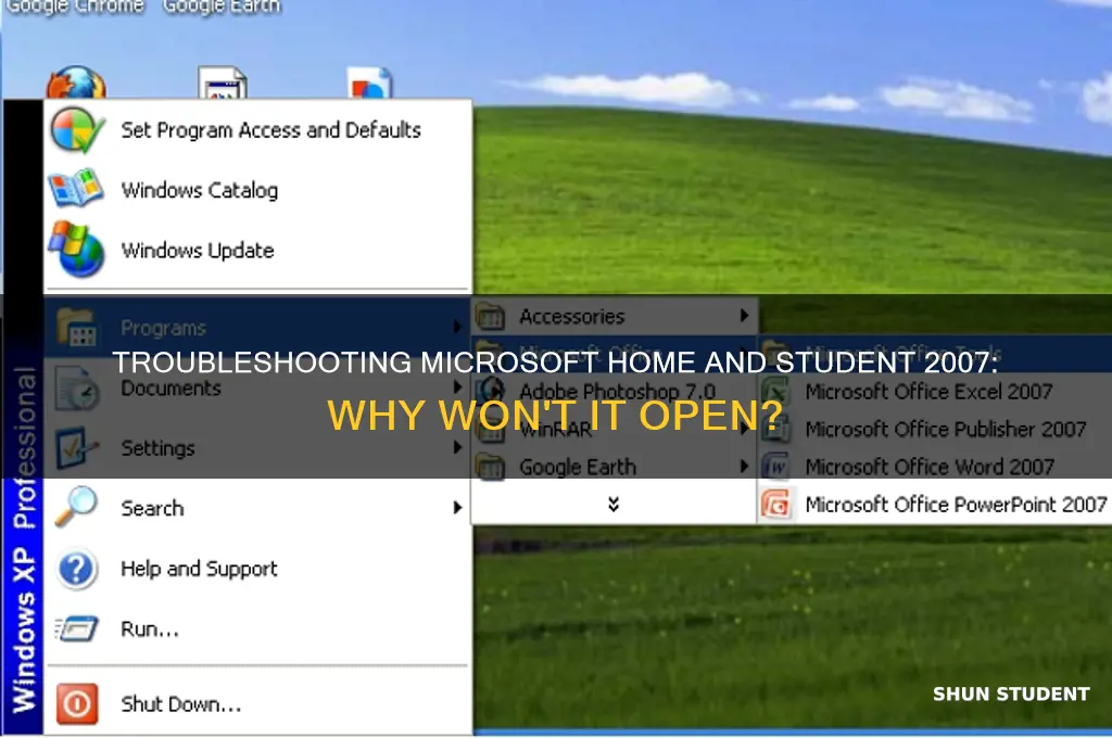 why will my microsoft home and student 2007 not open