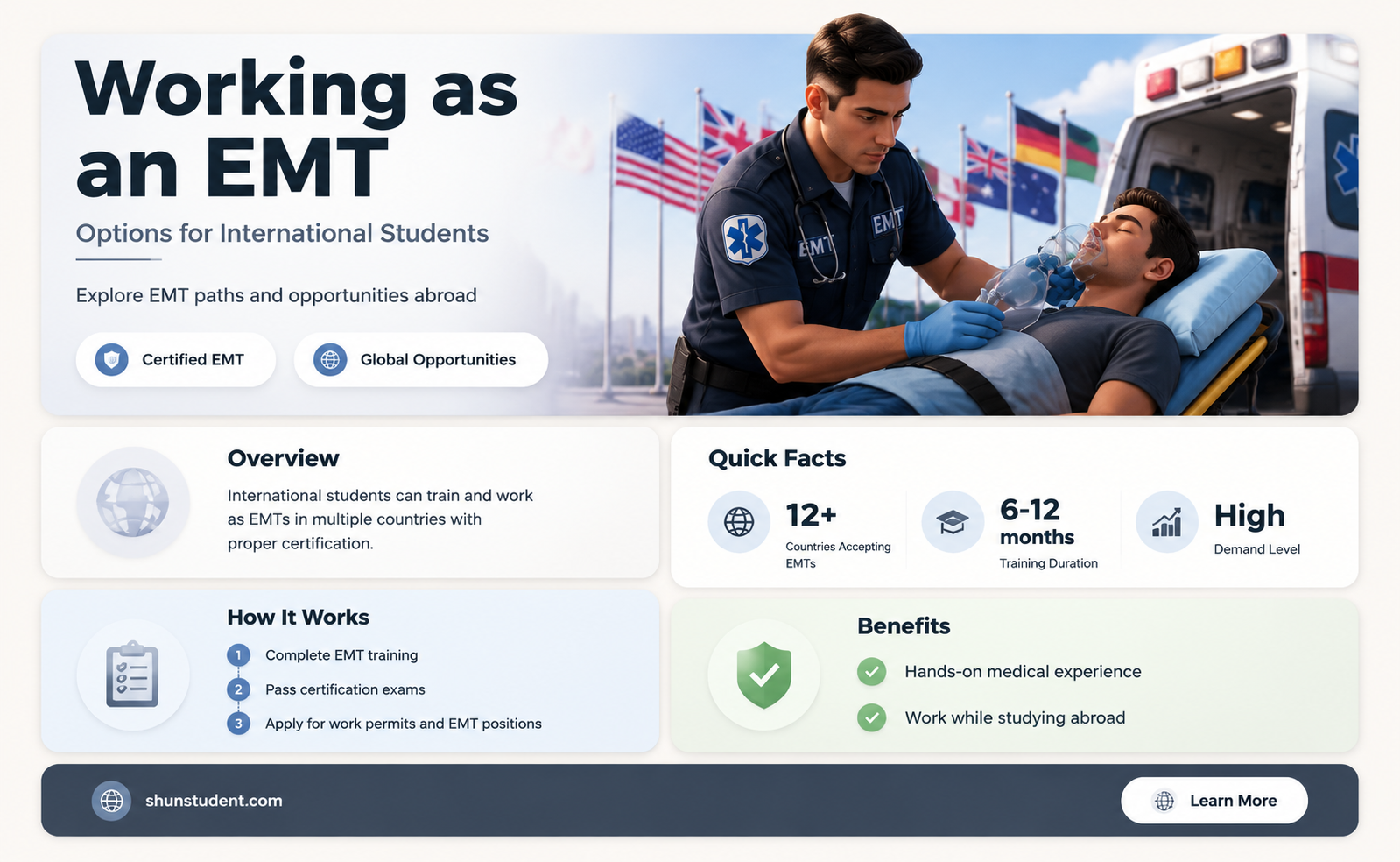 can an international student work as an emt