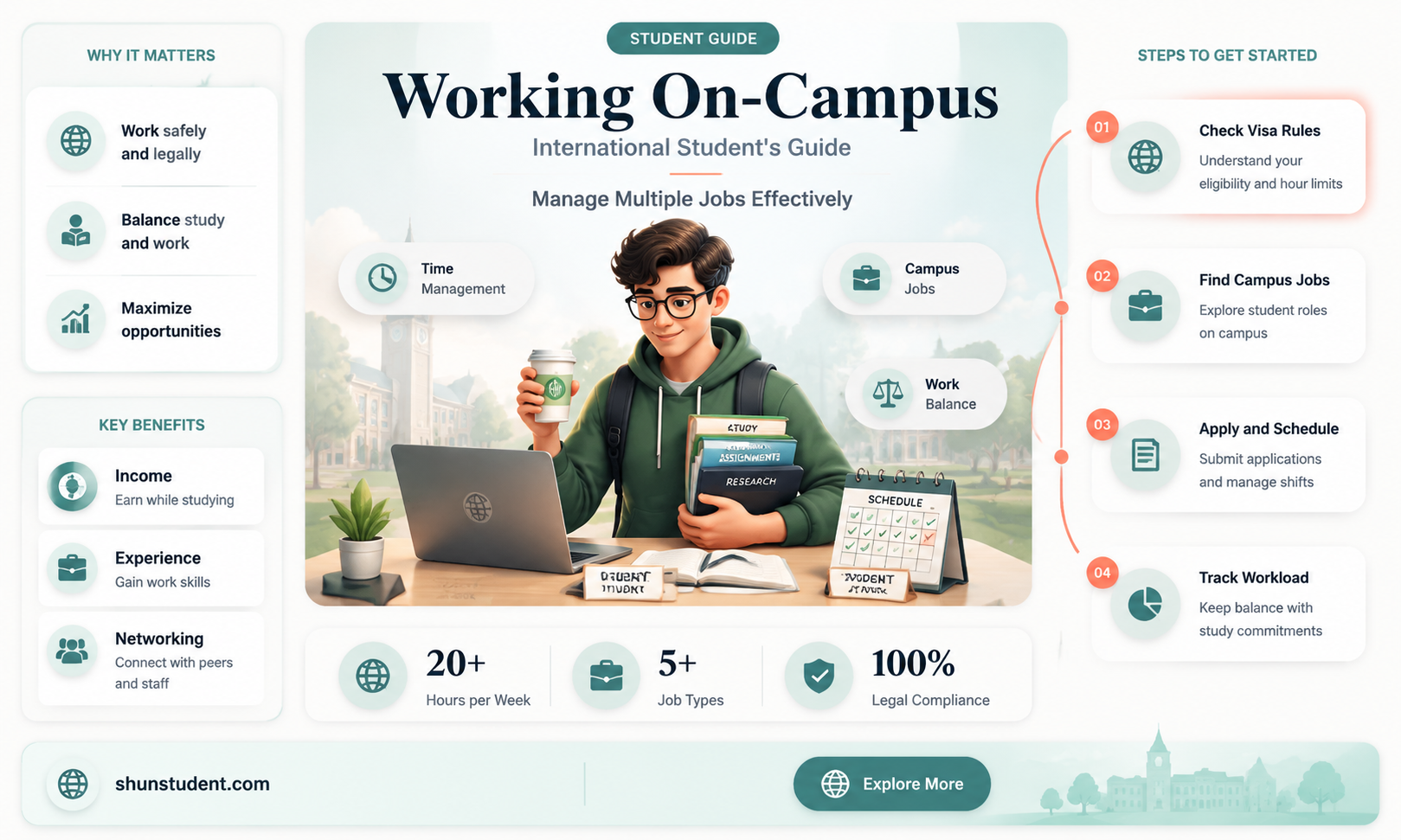 can an international student work 2 on campus jobs