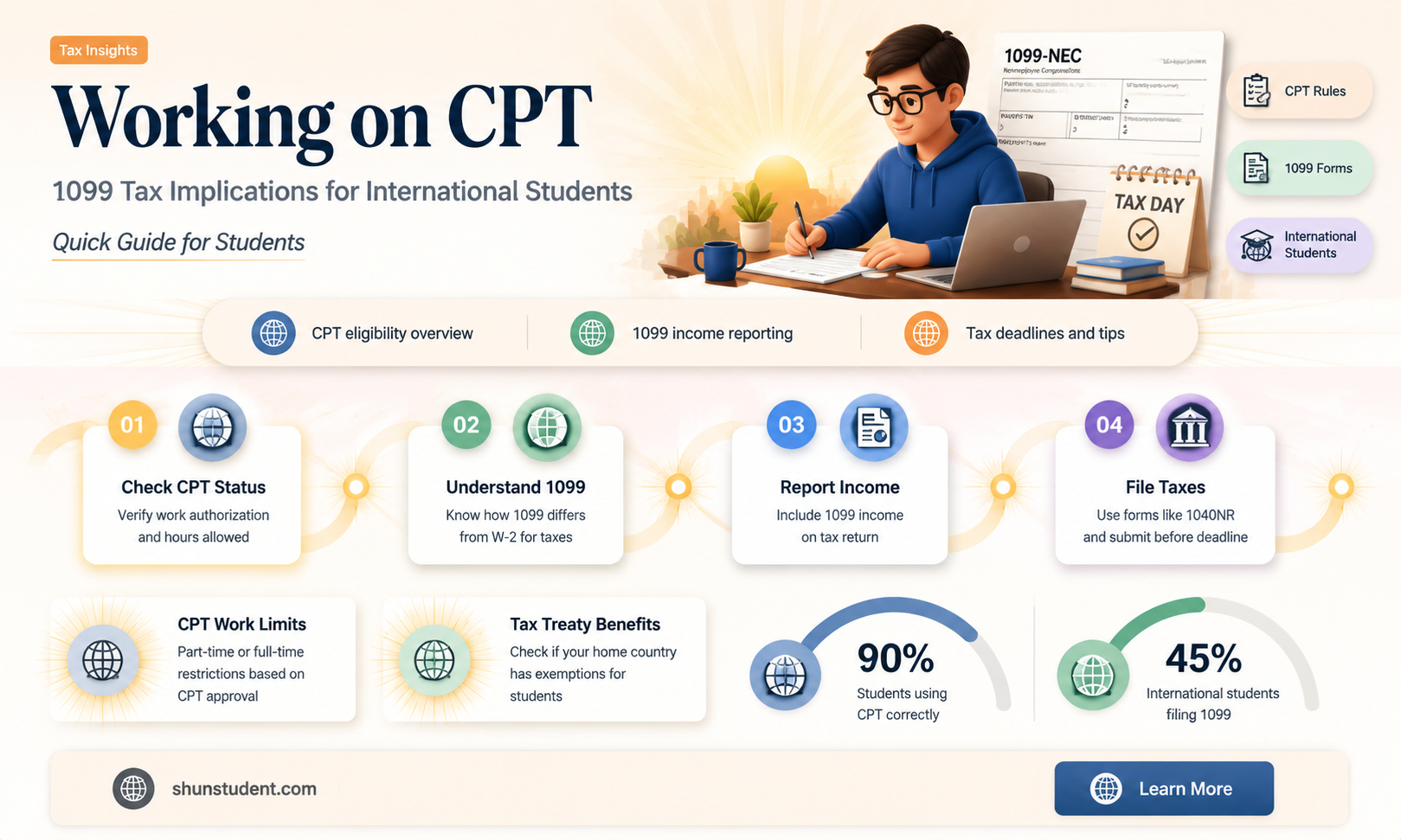 can an international student work under 1099 on cpt